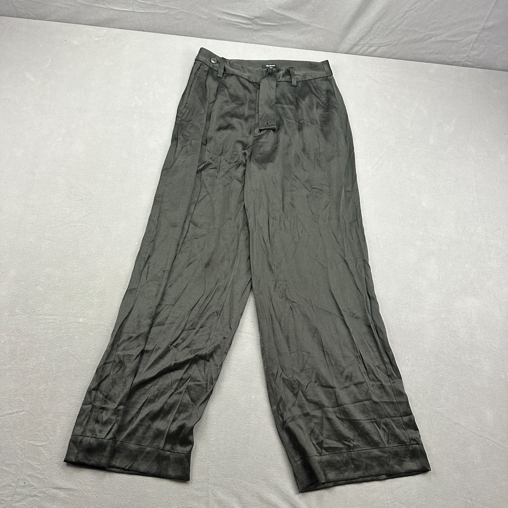 Madewell The Harlow Wide Leg Pants Womens 6 True Black Satin High Rise Pleated